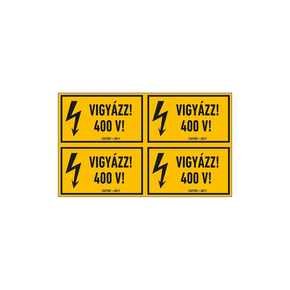 Vigyázz 400 V Öntapadós Matrica 6X10cm (4db)