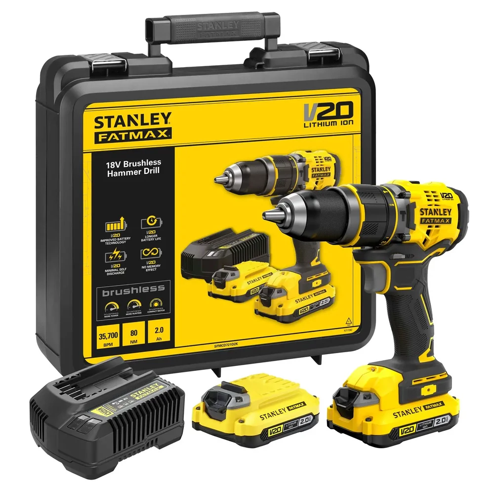STANLEY FATMAX V20-18V szénkefementes akkus ütvefúró-csavarozó (2x2.0Ah akkuval+töltővel)