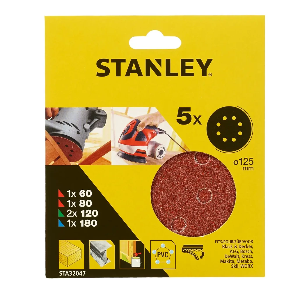 STANLEY tépőzáras csiszolópapír készlet 8 lyukas 125mm (5 részes)