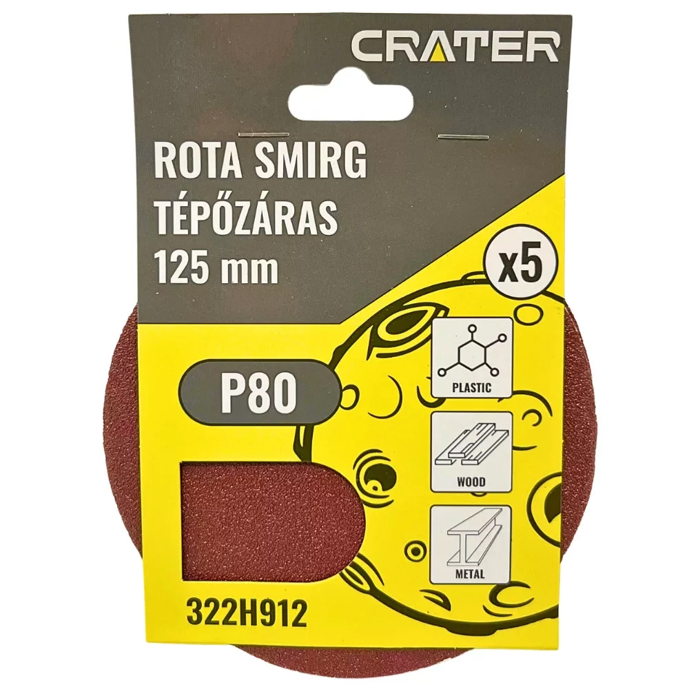 CRATER tépőzáras csiszolópapír 125mm P80 (5db)