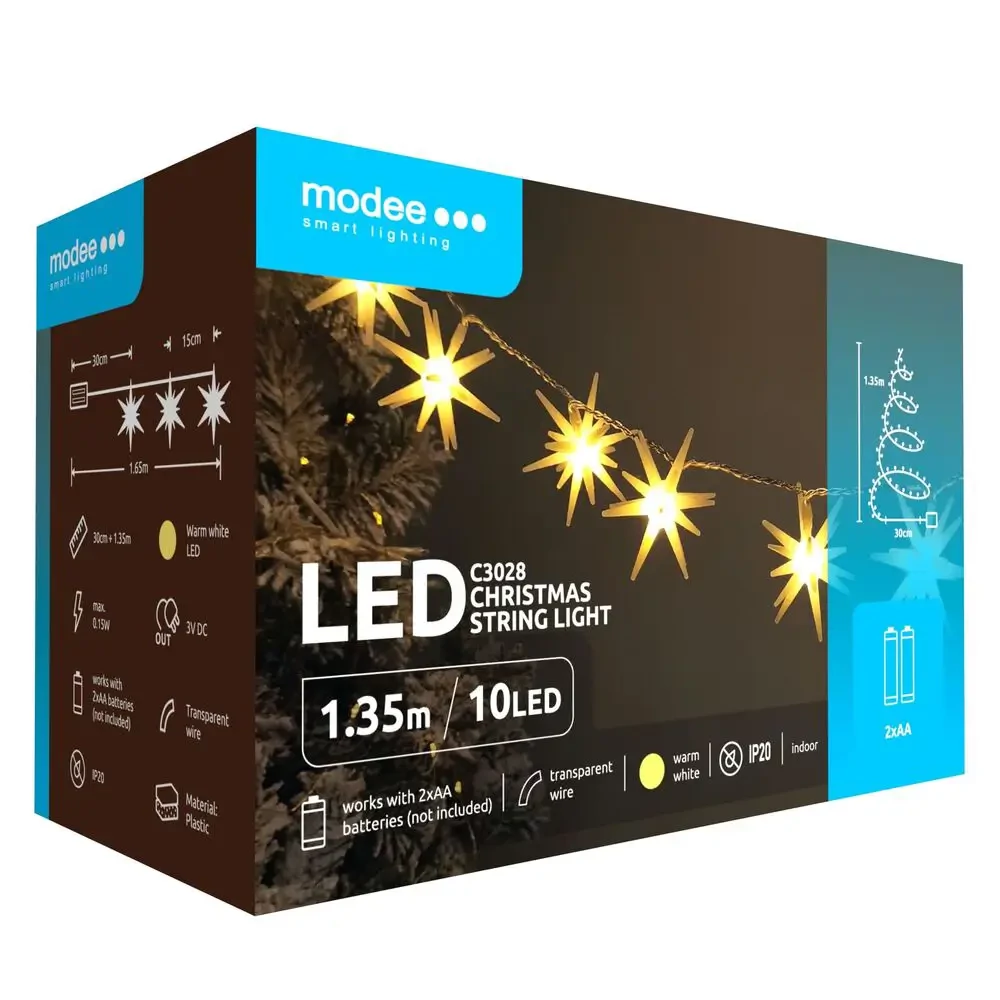 Modee karácsonyi beltéri led dekor világítás csillagok elemes 10 ledes - 135cm