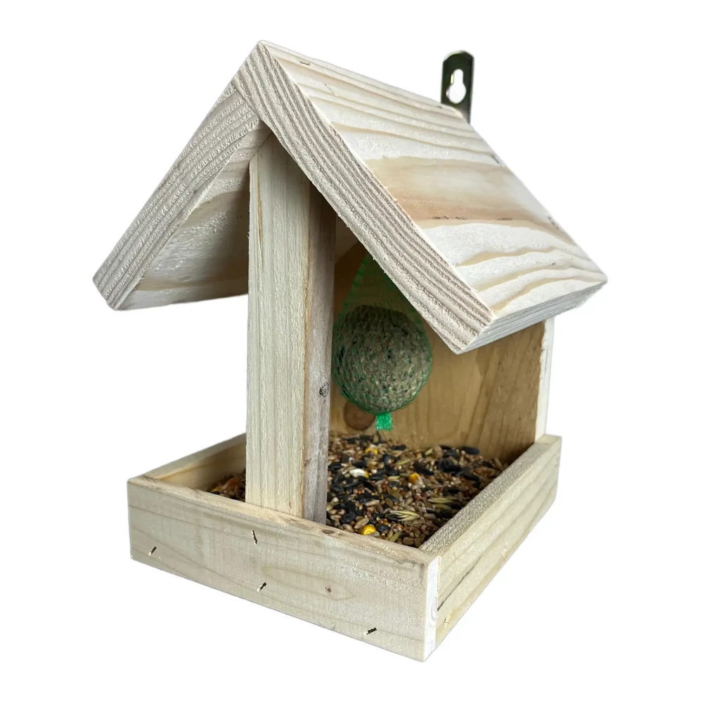 Fa madáretető natúr fenyő 19×19×22 cm