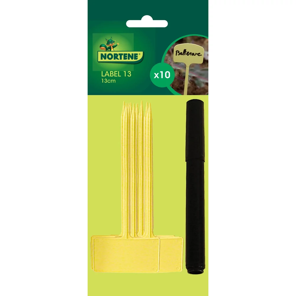 Nortene LABEL 13 - Leszúrható jelölőtáblák növényekhez, palántákhoz 13 cm sárga (10db tábla + 1db filc/csomag)