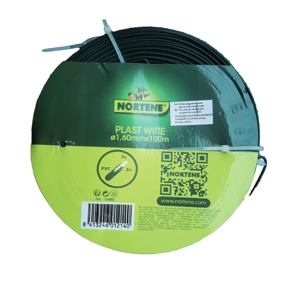 Nortene PLAST WIRE - Műanyag bevonatos galvanizált dróthuzal 1,1/1,6 mm x 100 m zöld