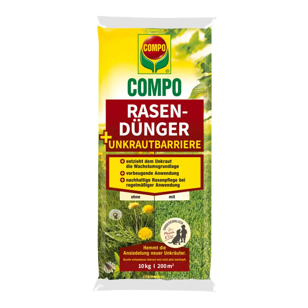 Compo 2 az 1-ben gyepkarbantartó gyeptrágya gyomirtó hatással (200m2) 10kg