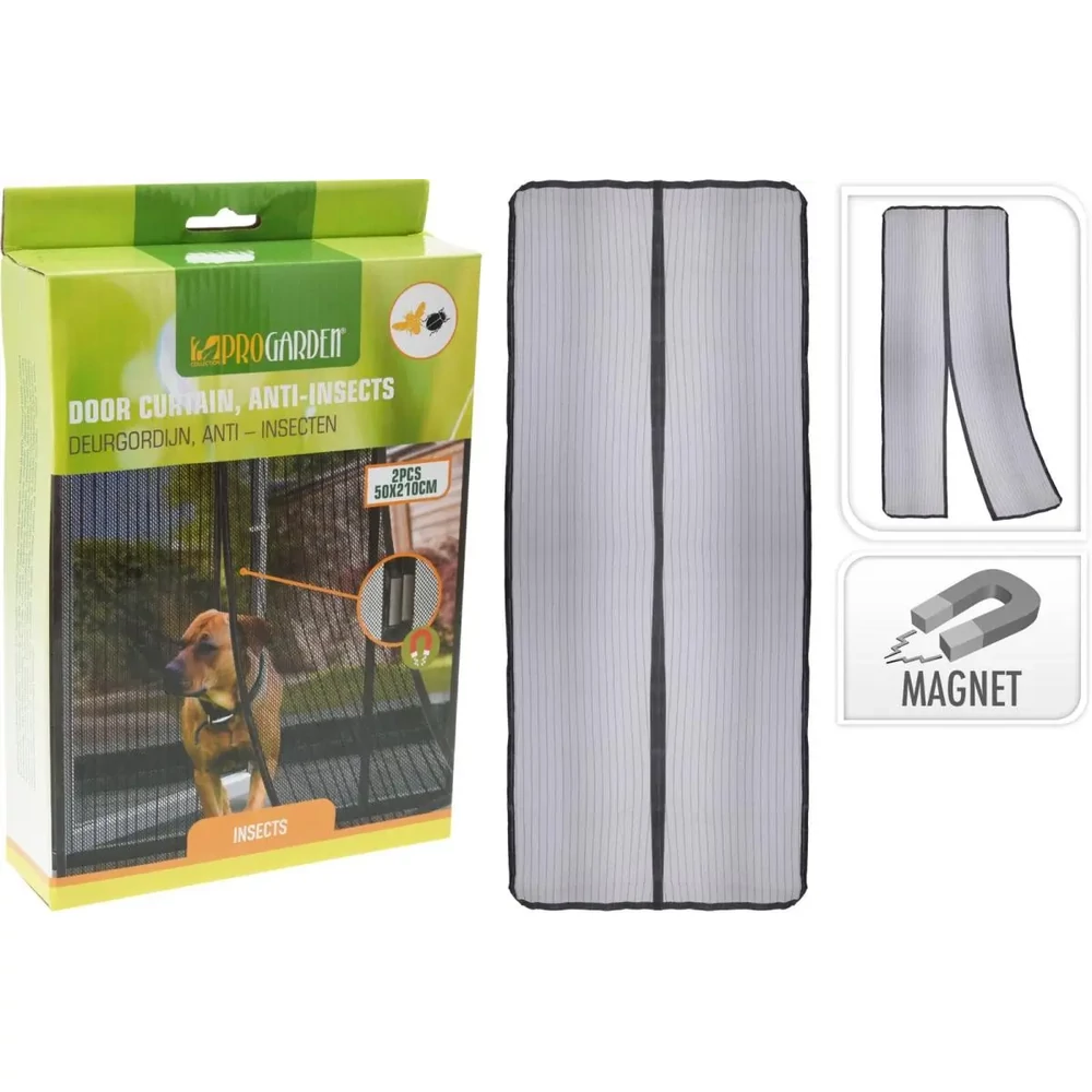 ProGarden szúnyogháló rovarvédő függöny ajtóra 2 részes tépőzáras mágneses 100x210cm fekete