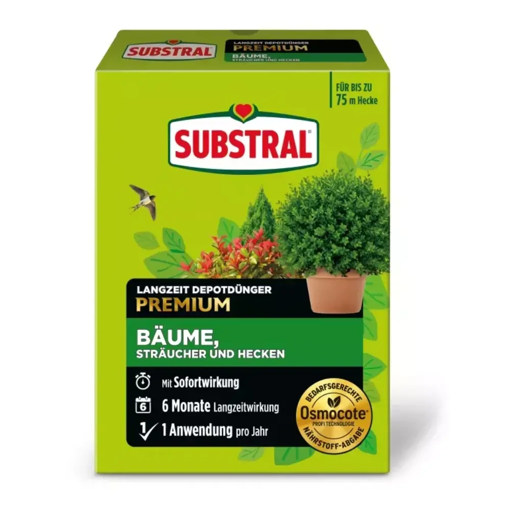 Substral Osmocote Hosszú hatástartamú műtrágya buxus /tuják/fenyőfélék és sövénynövények számára 1,5 kg