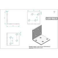 Kép 2/2 - Sarokösszekötő lemez horganyzott perforált 40x40x40x2mm
