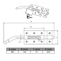 Kép 2/2 - Bajonett tolózár spanyol hajlított lakatolható 120x72mm