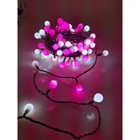 Kép 5/7 - Modee karácsonyi kültéri led fényfüzér mini gömb hideg fehér+pink hálózati 100 ledes - 10m