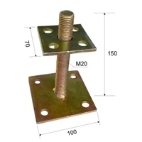Kép 2/3 - Oszloptalp lecsavarozható szintezős 70x70/100x100mm 150mm M20 sárga horganyzott
