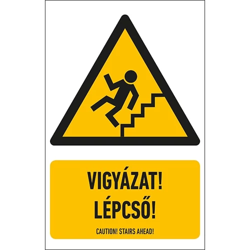 Vigyázat! Lépcső! Öntapadós Matrica 16X25cm