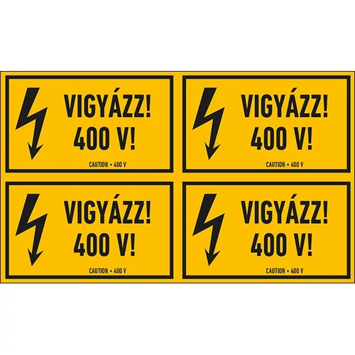 Vigyázz 400 V Öntapadós Matrica 6X10cm (4db)