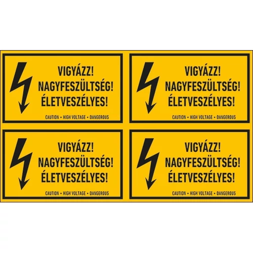 Vigyázz Nagyfeszültség Életveszélyes Öntapadós Matrica 6X10cm (4db)