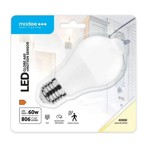 Modee mozgásérzékelős gömb LED izzó 8,8W E27 (806 lumen 4000K)