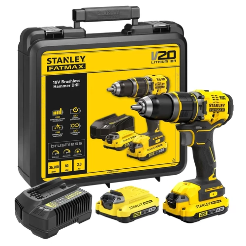 STANLEY FATMAX V20-18V szénkefementes akkus ütvefúró-csavarozó (2x2.0Ah akkuval+töltővel)