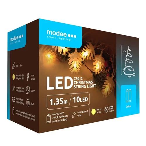 Modee karácsonyi beltéri led dekor világítás toboz elemes 10 ledes - 135cm