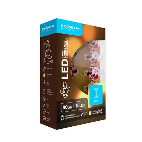 Modee karácsonyi beltéri led dekor csipeszes füzér télapó elemes 10 ledes - 90cm
