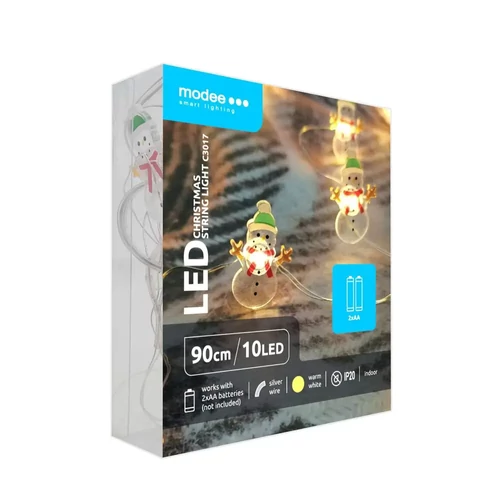Modee karácsonyi beltéri led dekor világítás hóember elemes 10 ledes - 90cm