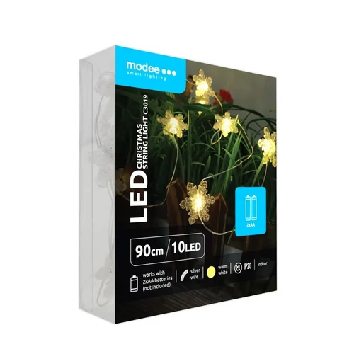 Modee karácsonyi beltéri led dekor világítás hópehely elemes 10 ledes - 90cm