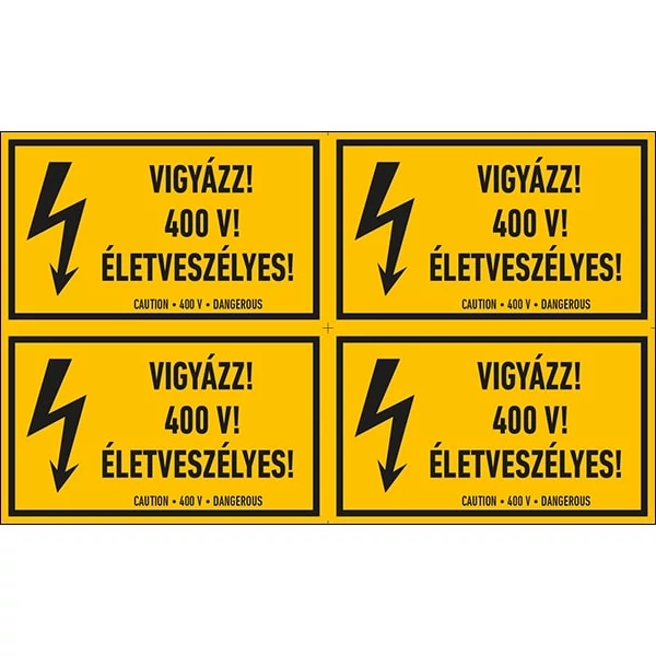 Vigyázz 400 V Életveszélyes Öntapadós Matrica 6X10cm (4db)