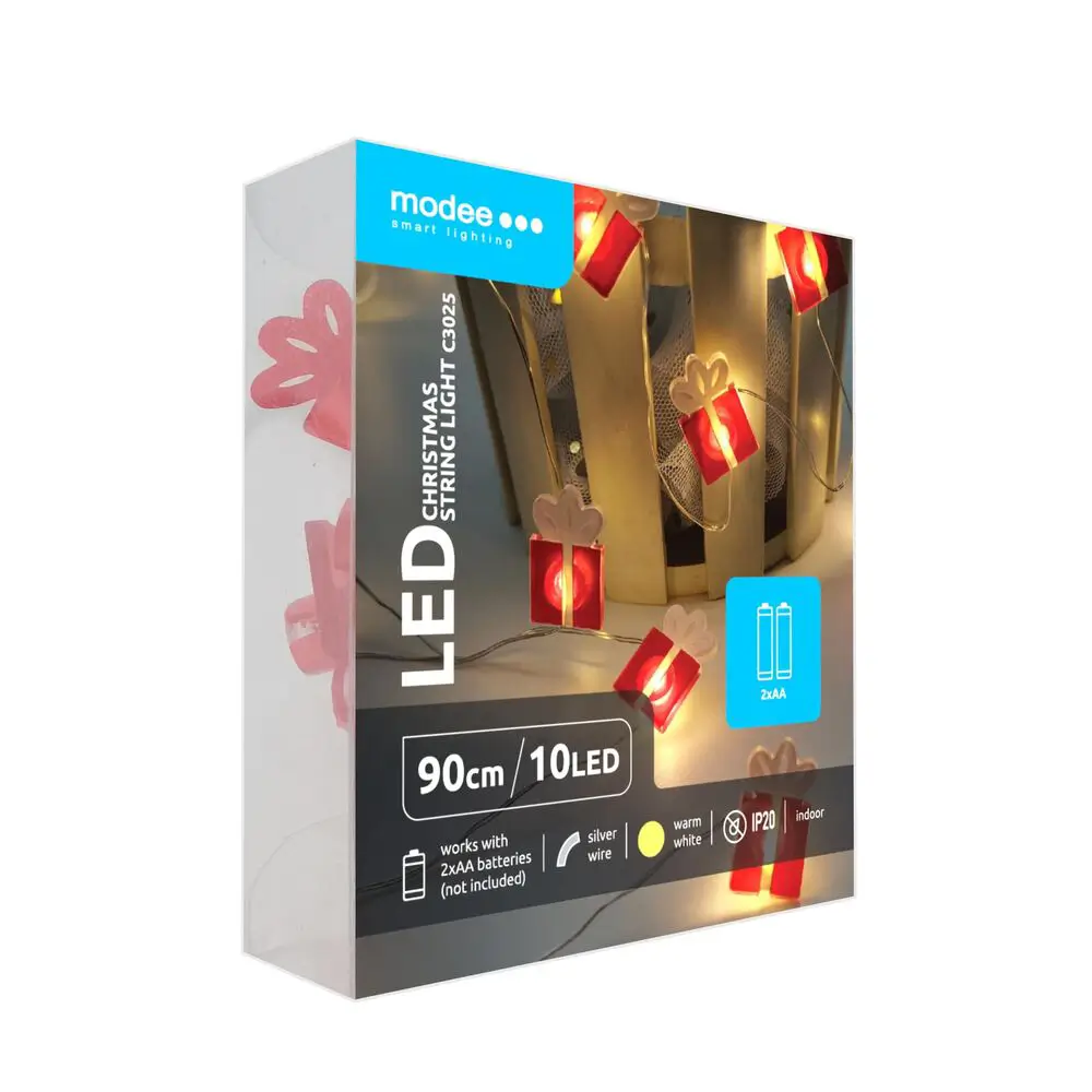 Modee karácsonyi beltéri led dekor világítás ajándékcsomag elemes 10 ledes - 90cm