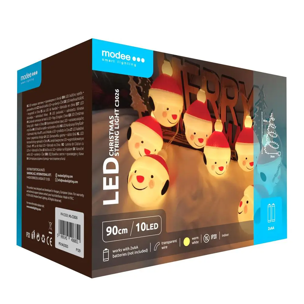 Modee karácsonyi beltéri led dekor világítás mikulásfej elemes 10 ledes - 90cm
